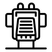 Electric transformer distributing electricity on a platform, power supply icon vector