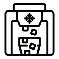 Ice maker machine dispensing ice cubes into container, refreshing cold beverage preparation vector