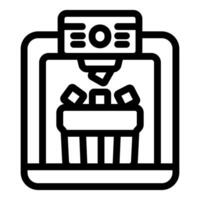 Ice maker machine pouring ice cubes into basket, home appliance icon vector