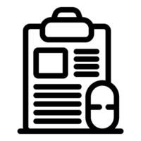 Online survey form on clipboard with computer mouse representing online form filling vector
