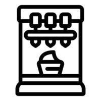 Cupcake making machine pouring icing into paper cup, industrial food production line vector