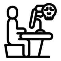 Office worker working under pressure from deadline symbolized by skull icon vector