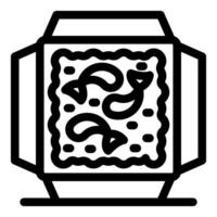 Open box of sushi showing rice and shrimp ready to eat vector