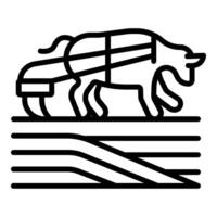 Ox pulling plow plowing field agriculture farming minimalist icon vector