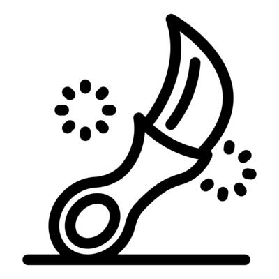 Karambit knife cutting, causing sparks with motion lines, a symbol of stealth and precision