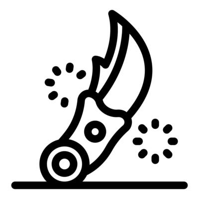 Karambit knife rotating and sparkling on a table