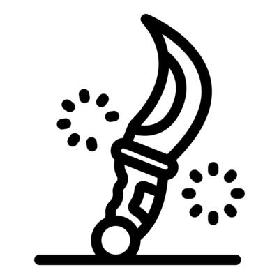 Curved knife sticking out of the ground with motion lines