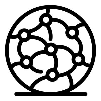 Global network connecting dots in a circular pattern symbolizing international communication