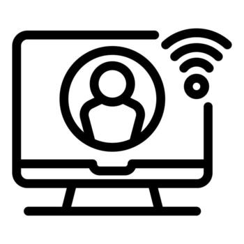 usuario conectando a inalámbrico red mediante computadora icono vector