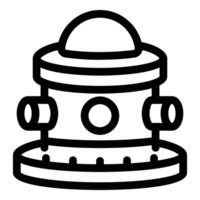 Alien spaceship hovering with open hatch and pipes displayed in simple line art style vector
