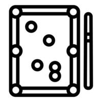 Billiard table with cue and balls showing number eight, a simple line icon design vector