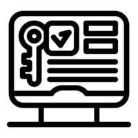 Keyword research optimization for seo on computer screen showing key and check mark vector