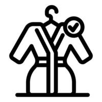 Choosing perfect bathrobe, garment approval, checkmark on robe vector