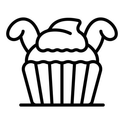 Delicious cupcake with cream and candy forming horns
