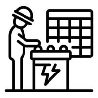 Engineer installing solar panel and accumulator battery for energy storage vector