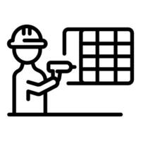 Construction worker installing window glass with drilling machine vector