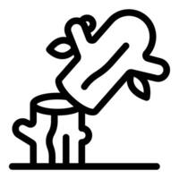 Fallen tree trunk with leaves lying on stump icon vector