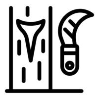 Rubber tapping process and curved knife for latex extraction vector