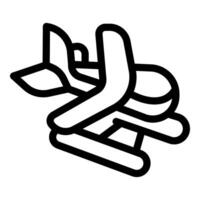Small airplane taking off from landing platform, simple black and white icon vector