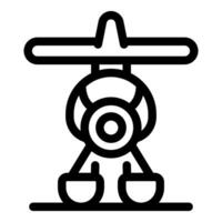 Helicopter landing on a helipad, front view line icon vector