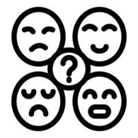 Question mark surrounded by emojis showing different emotions vector