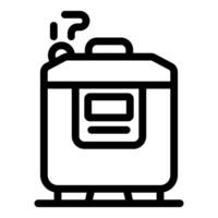 Modern multi cooker steaming and displaying question mark icon, efficient cooking appliance raising doubts vector