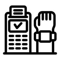 Customer paying with smartwatch at pos terminal, contactless payment technology vector