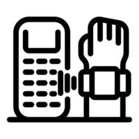 Hand using smartwatch to make contactless payment on pos terminal vector