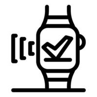 Smartwatch receiving data and displaying check mark icon, wireless communication and success vector