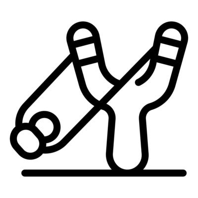 Wooden slingshot launching stones, outdoor game for kids