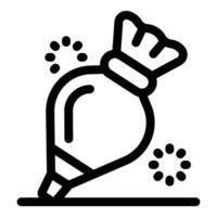 Piping bag squeezing icing onto cake, simple bakery icon vector