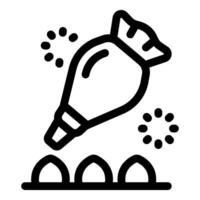 Pastry bag squeezing cream onto cookies, baking preparation icon vector