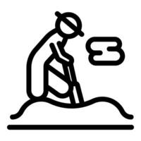 Archeologist digging with metal detector and soil sample icon vector