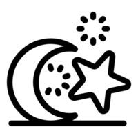 Crescent moon shining with star and loading symbol, simple black and white line art icon vector
