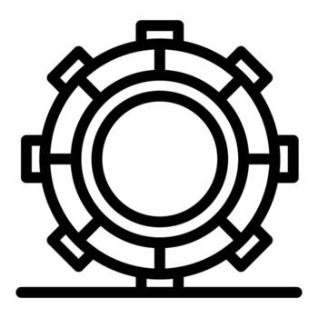 Circular mechanical gear rotating on an axis vector