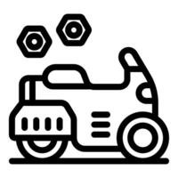Mechanic fixing motorcycle with spare parts icon representing repair and maintenance vector