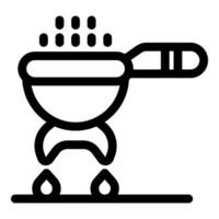 Frying pan on lit stove cooking food, line icon design vector