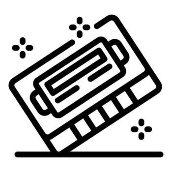 Audio cassette tape lying on a surface emitting sparkles, representing nostalgia and memories vector