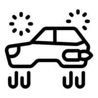 Flying car moving with rocket booster, futuristic transportation icon vector