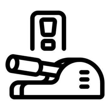 Hand held label applicator machine applying label with warning sign vector