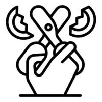 Hand holding scissors cutting sim card, mobile phone cut off concept vector