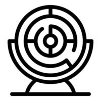 Circular spherical maze balancing on a stand, challenging puzzle solving skills vector