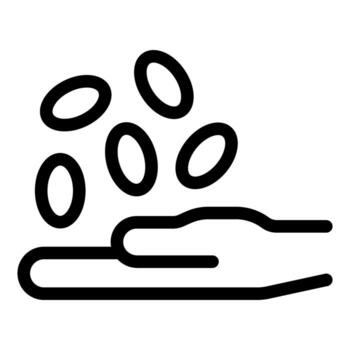 Hand receiving multiple round shaped objects falling from above vector