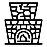 Old broken brick fireplace burning with fire inside vector