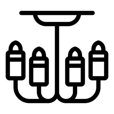 Four light bulbs hanging from ceiling lamp, forming a chandelier, in a simple line art style