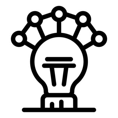 Light bulb connecting to network representing innovative idea generation