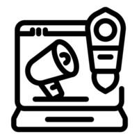 Digital marketing campaign showing megaphone and paintbrush on laptop screen vector