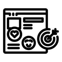 Landing page showing target with arrow hitting bullseye, heart icon and avatar icon, targeting the right audience for marketing campaign vector
