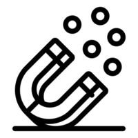 Horseshoe magnet attracting small round objects icon representing magnetic force and attraction vector