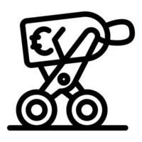 Scissors cutting euro banknote on wheels symbolizing economic issues vector